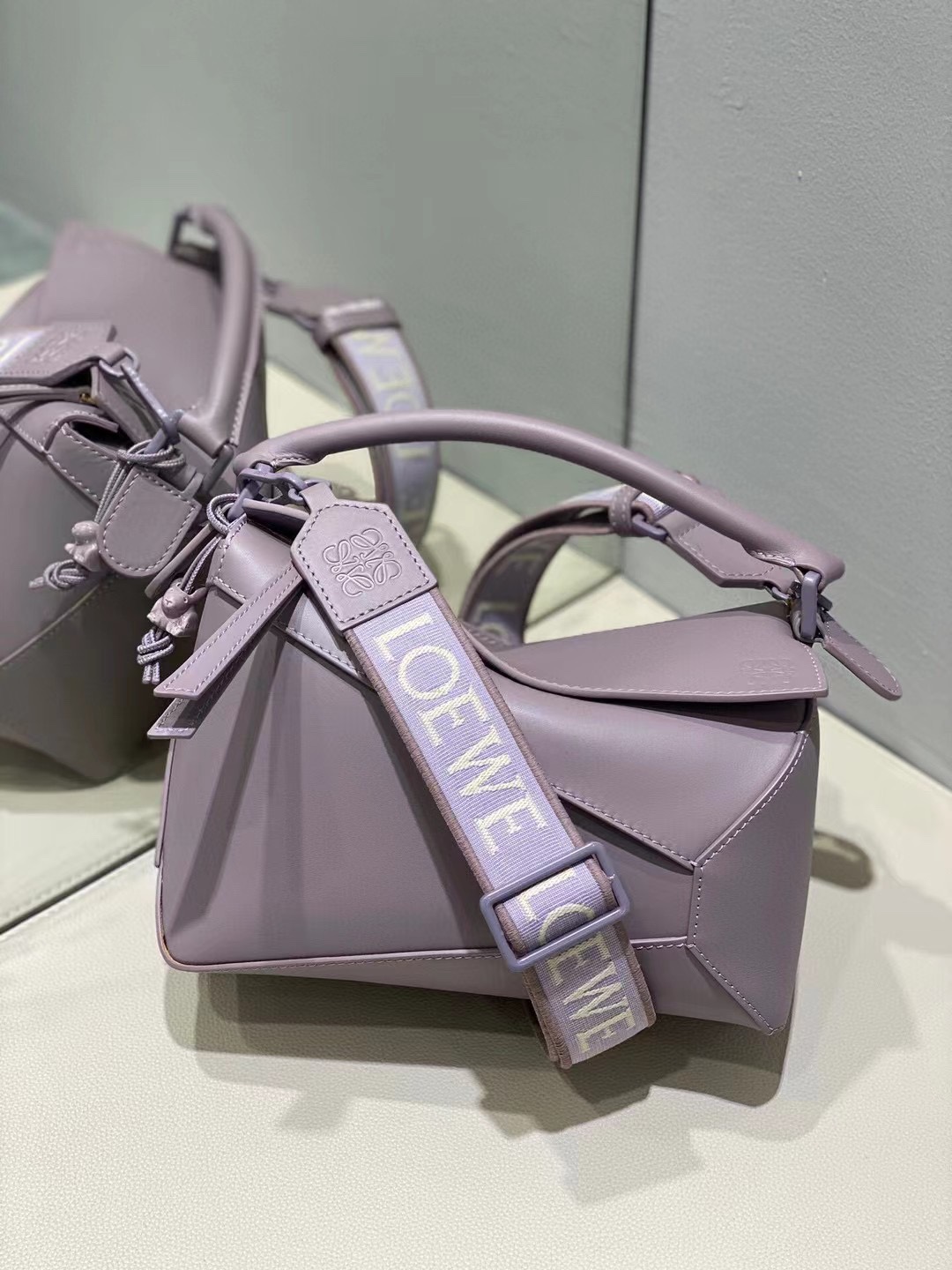 Loewe Small Puzzle Bag in Satin Calfskin Light Purple